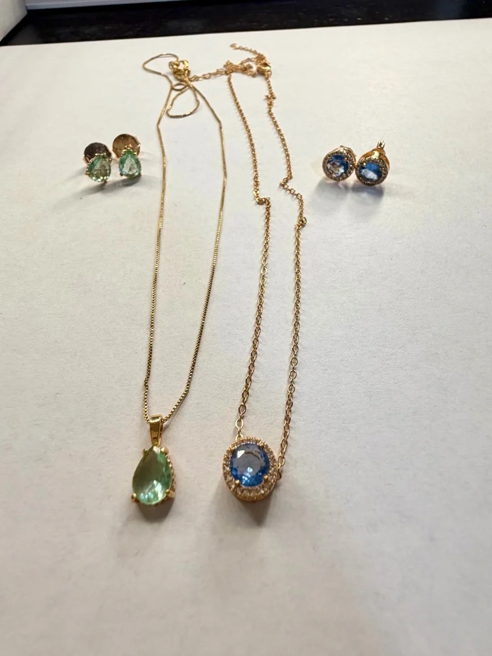 18K Gold Plated Jewelry Set – Light Green & Light Blue Collection